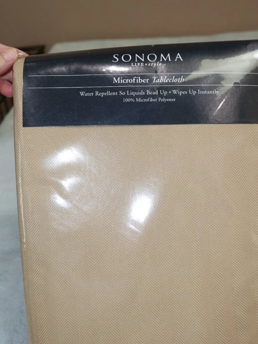Sonoma tan textured tablecloth 60x120.